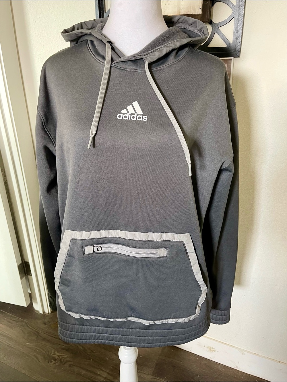 Adidas Men's Charcoal Gray Hooded Pullover Sweatshirt